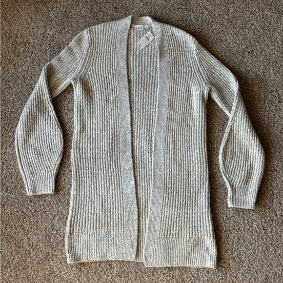 NWT Gap‎ Women’s XS Oversized Knit Duster Cardigan Pockets Cream Black - Picture 1 of 4